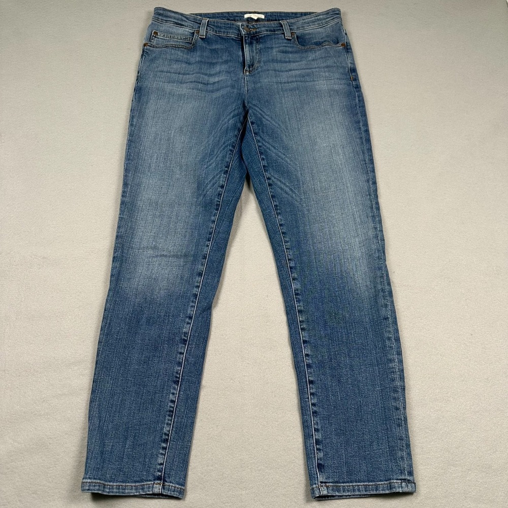 Eileen Fisher Jeans Women 10 Straight Mid Rise Medium Wash Whiskered Faded Denim
